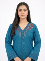 Teal Garden V-Neck Floral Embroidered Lawn Cotton 2 Piece Suit