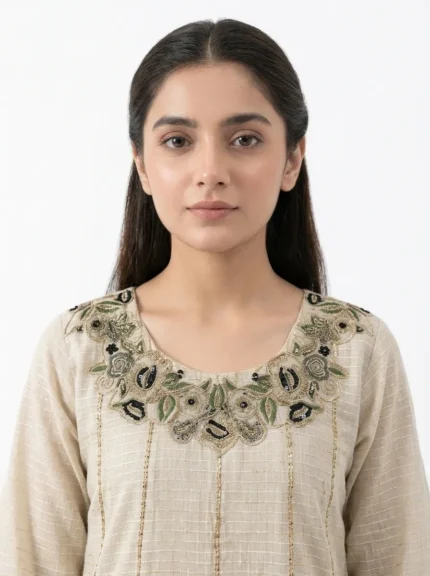 Ivory Bloom Floral Embroidered Lawn Cotton 2 Piece Suit for Women