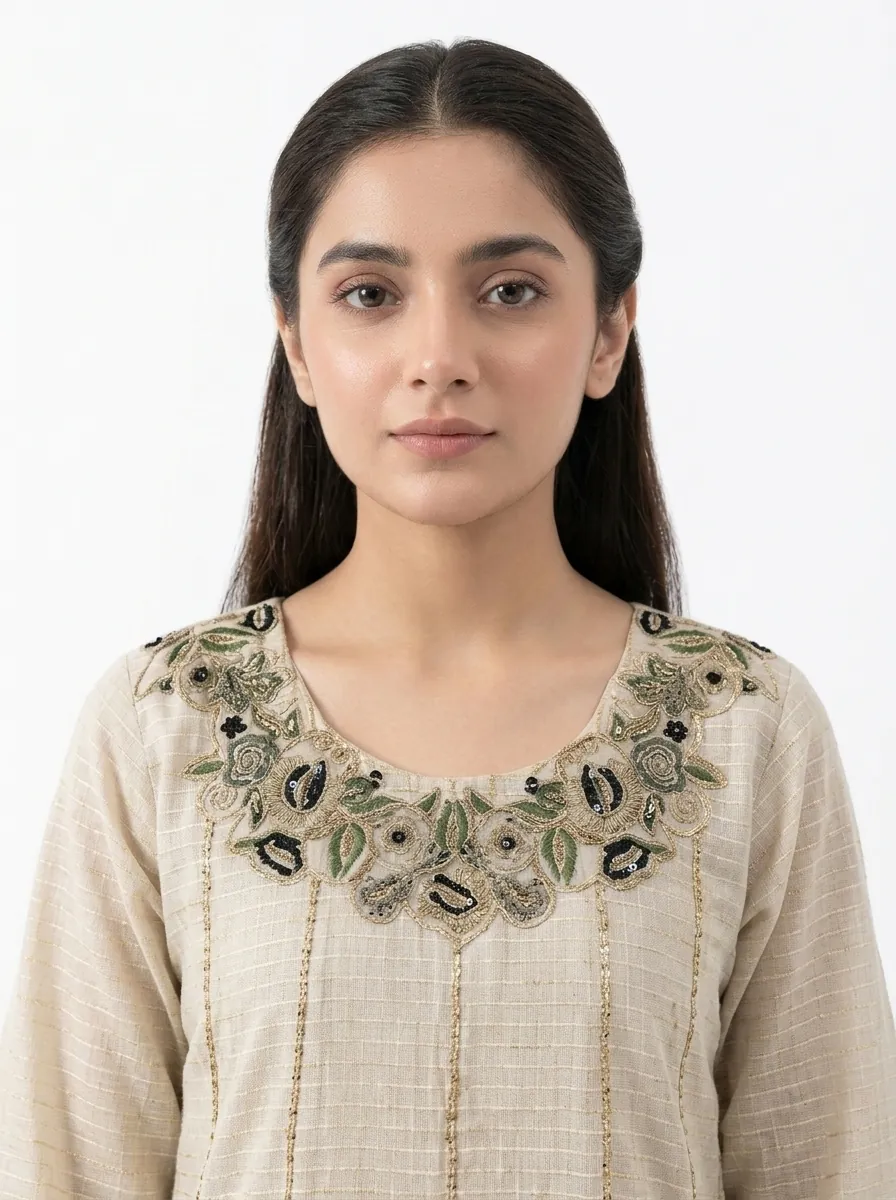Ivory Bloom Floral Embroidered Lawn Cotton 2 Piece Suit for Women
