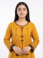 Saffron Mosaic Geometric Embroidered Lawn Cotton 2 Piece Frock Suit