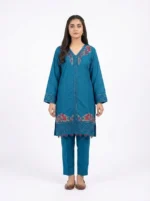 Teal Garden V-Neck Floral Embroidered Lawn Cotton 2 Piece Suit