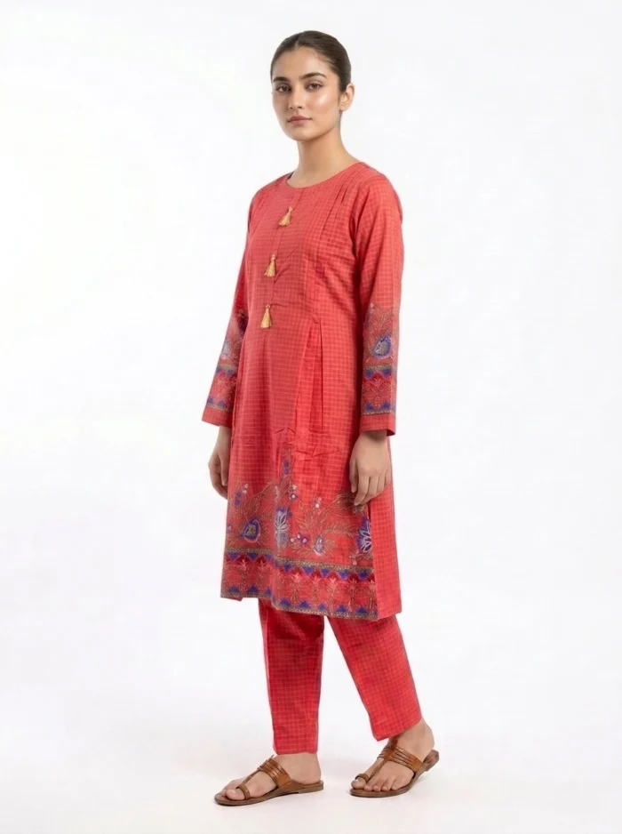 Rust Bloom Tassel Printed Lawn Cotton 2 Piece A-Line Suit