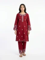 Crimson Charm Floral Embroidered Lawn Suit