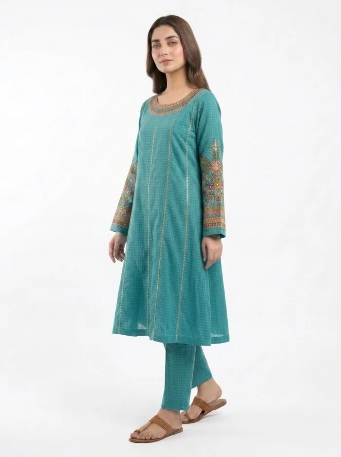 Aqua Teal Heritage Embroidered Lawn Cotton Suit