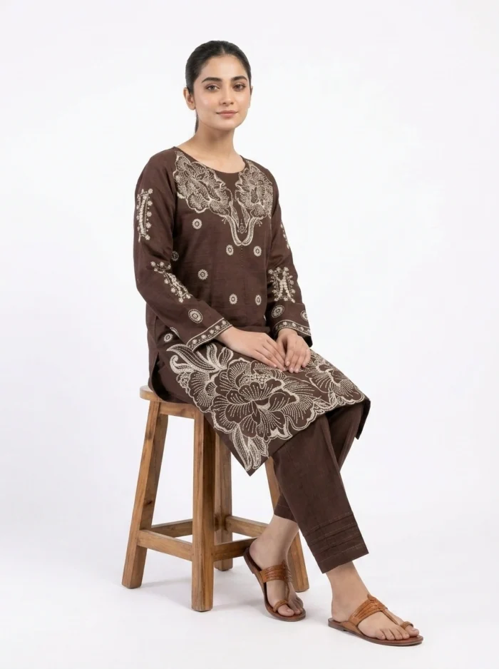 Cocoa Bloom Floral Embroidered Lawn Cotton 2 Piece Suit for Women