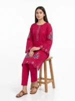 Fuchsia Paisley Cutwork Embroidered Lawn Cotton 2 Piece Suit for Women