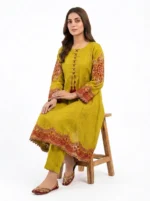 Olive Paisley Tassel Embroidered Lawn Cotton 2 Piece A-Line Suit