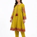 Olive Paisley Tassel Embroidered Lawn Cotton 2 Piece A-Line Suit