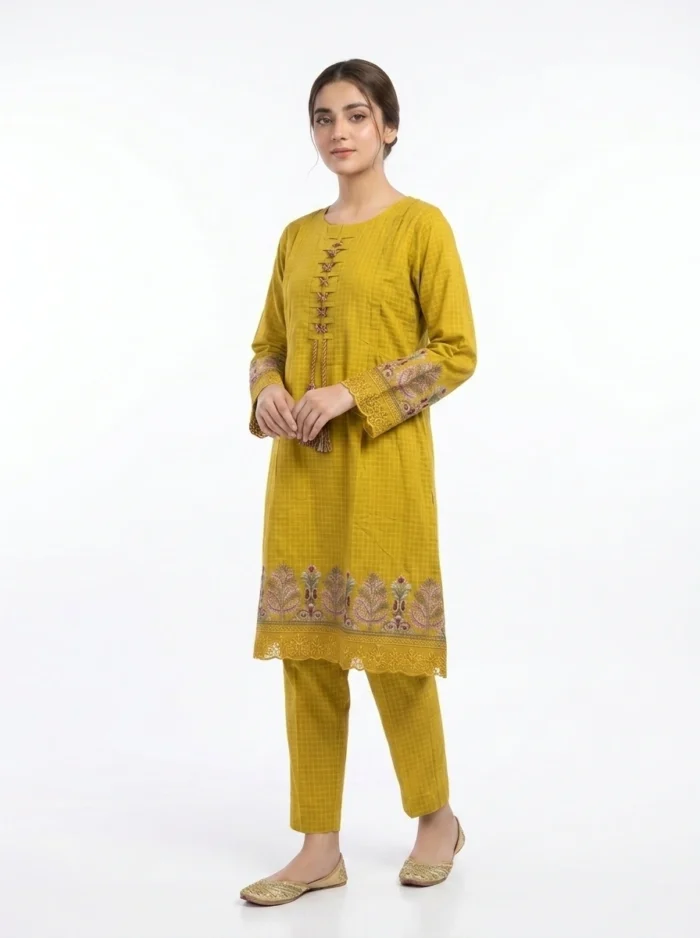 Saffron Grace Floral Border Embroidered Lawn Cotton Suit