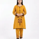 Saffron Mosaic Geometric Embroidered Lawn Cotton 2 Piece Frock Suit