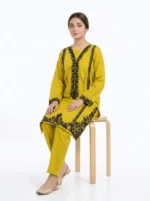Mustard Lattice Ornamental Embroidered Lawn Cotton 2 Piece Suit