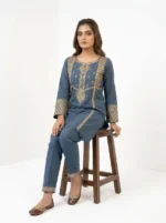 2 PC Stitched Azure Grace Lawn