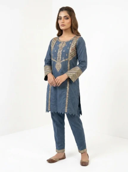 2 PC Stitched Azure Grace Lawn