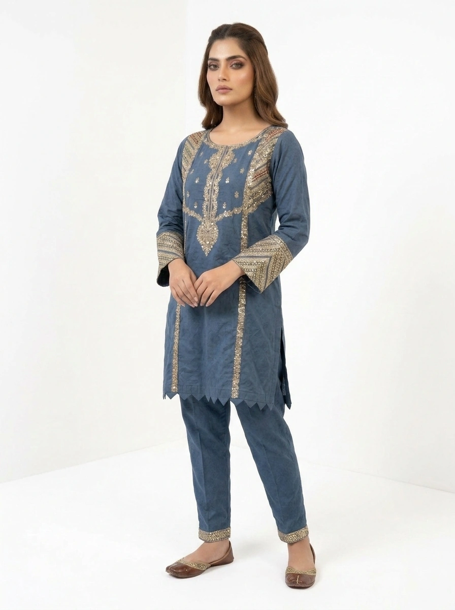 2 PC Stitched Azure Grace Lawn