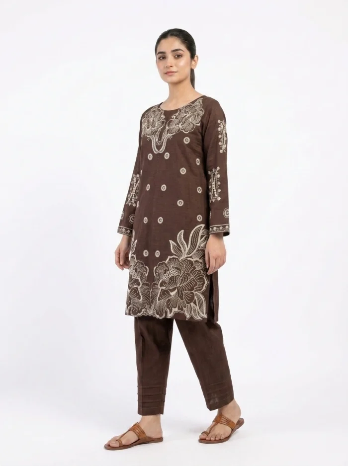 Cocoa Bloom Floral Embroidered Lawn Cotton 2 Piece Suit for Women
