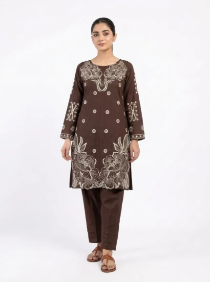 Cocoa Bloom Floral Embroidered Lawn Cotton 2 Piece Suit for Women