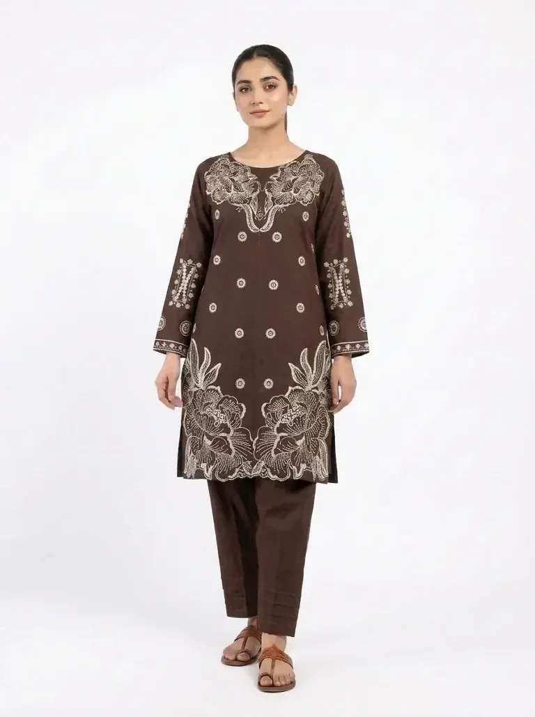 2 PC Stitched Cocoa Bloom Lawn
