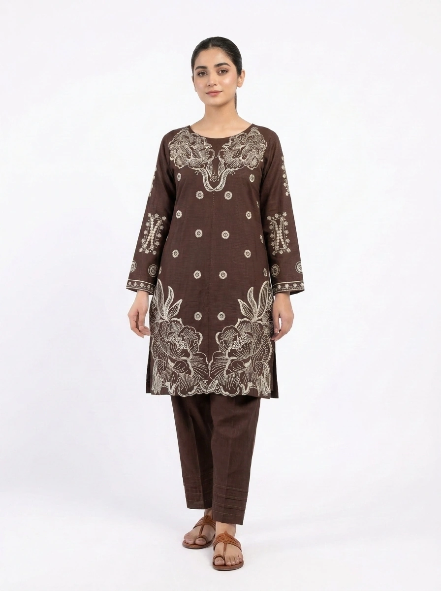 Cocoa Bloom Floral Embroidered Lawn Cotton 2 Piece Suit for Women