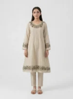 Ivory Bloom Floral Embroidered Lawn Cotton 2 Piece Suit for Women