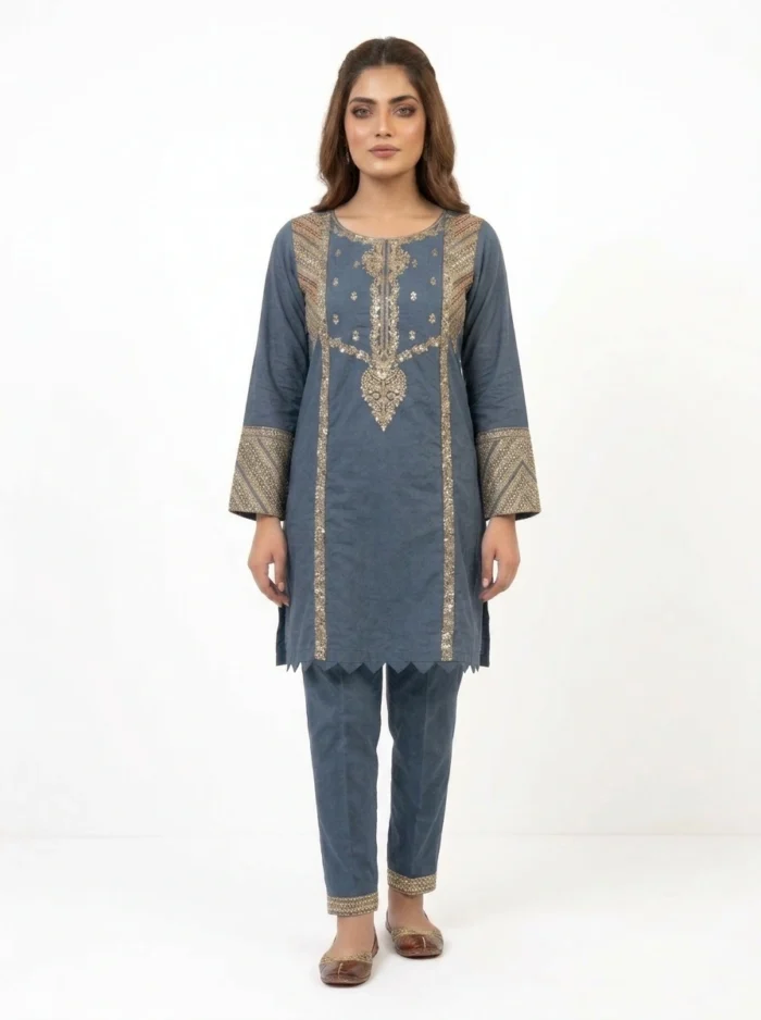 2 PC Stitched Azure Grace Lawn