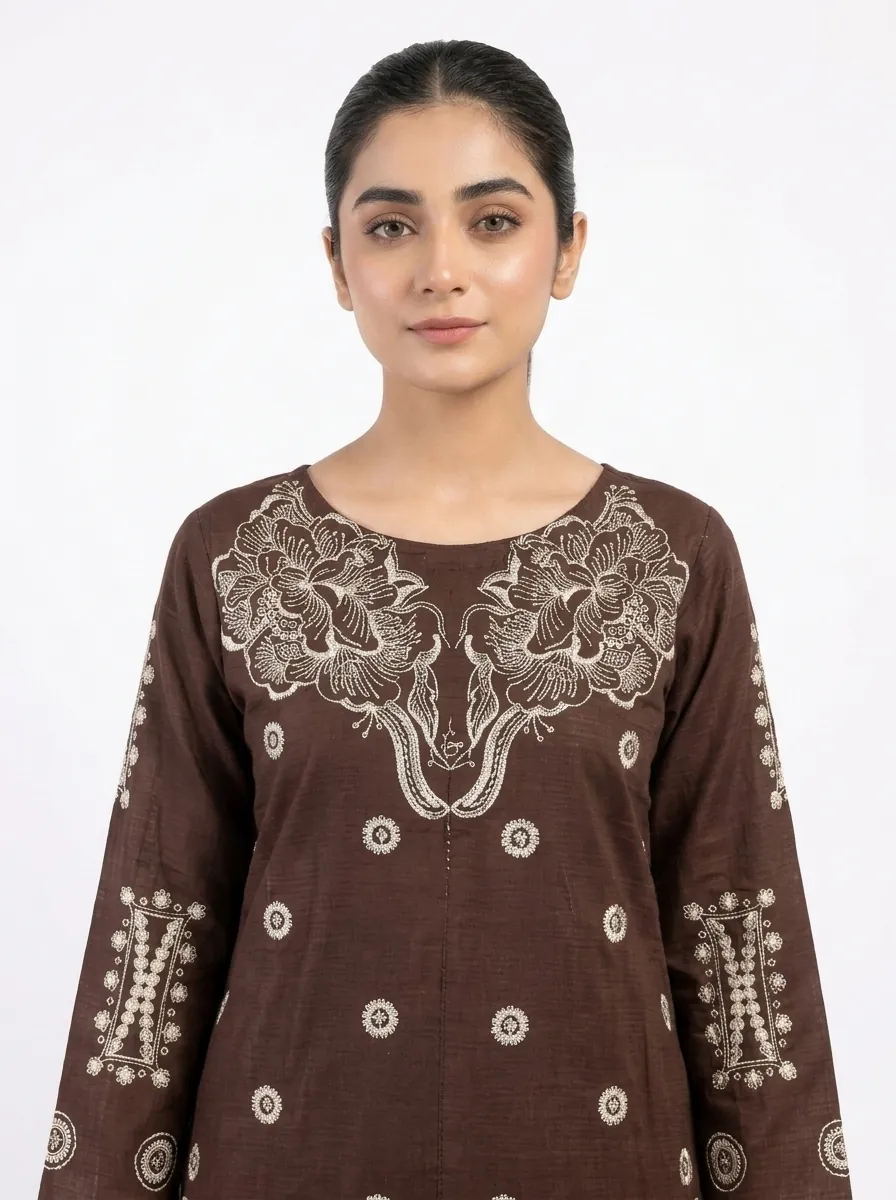 Cocoa Bloom Floral Embroidered Lawn Cotton 2 Piece Suit for Women