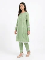 Mint Pearl Lace-Trimmed Lawn Cotton 2 Piece A-Line Suit