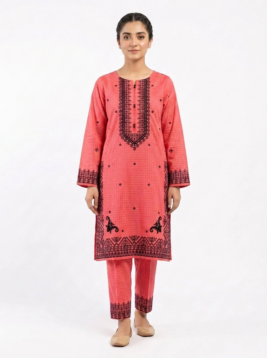 Coral Mosaic Printed Lawn Cotton 2 Piece Suit