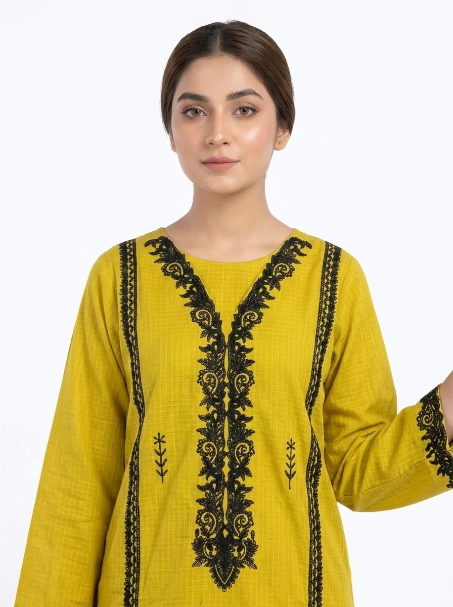 Mustard Lattice Ornamental Embroidered Lawn Cotton 2 Piece Suit