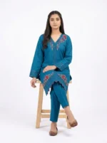 Teal Garden V-Neck Floral Embroidered Lawn Cotton 2 Piece Suit