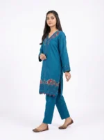Teal Garden V-Neck Floral Embroidered Lawn Cotton 2 Piece Suit
