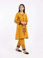 Saffron Mosaic Geometric Embroidered Lawn Cotton 2 Piece Frock Suit