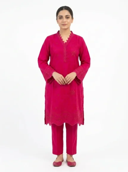 Magenta Bloom Scalloped Embroidered Lawn Cotton 2 Piece Suit