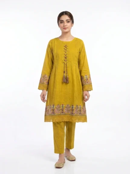 Saffron Grace Floral Border Embroidered Lawn Cotton Suit