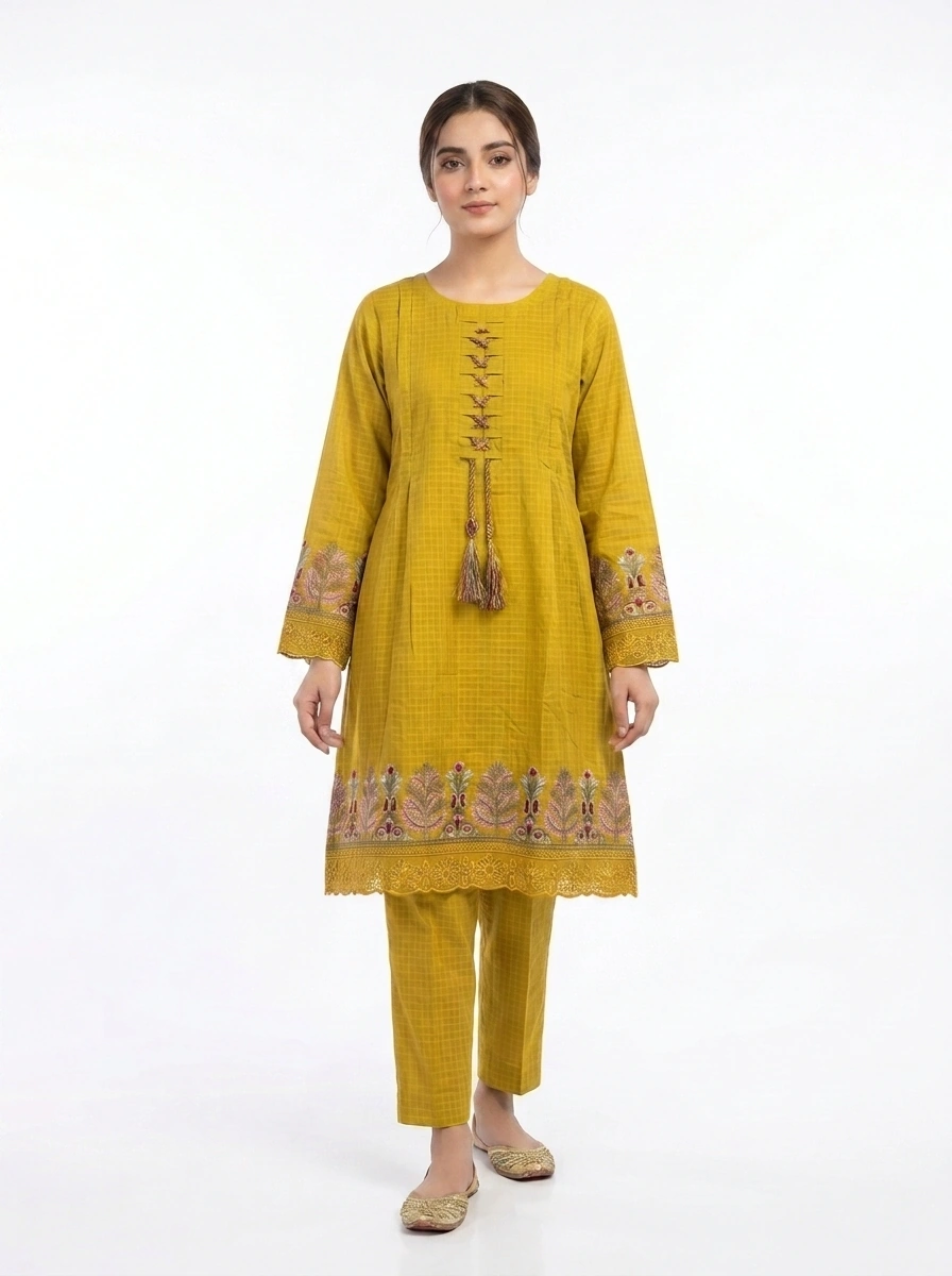 Saffron Grace Floral Border Embroidered Lawn Cotton Suit