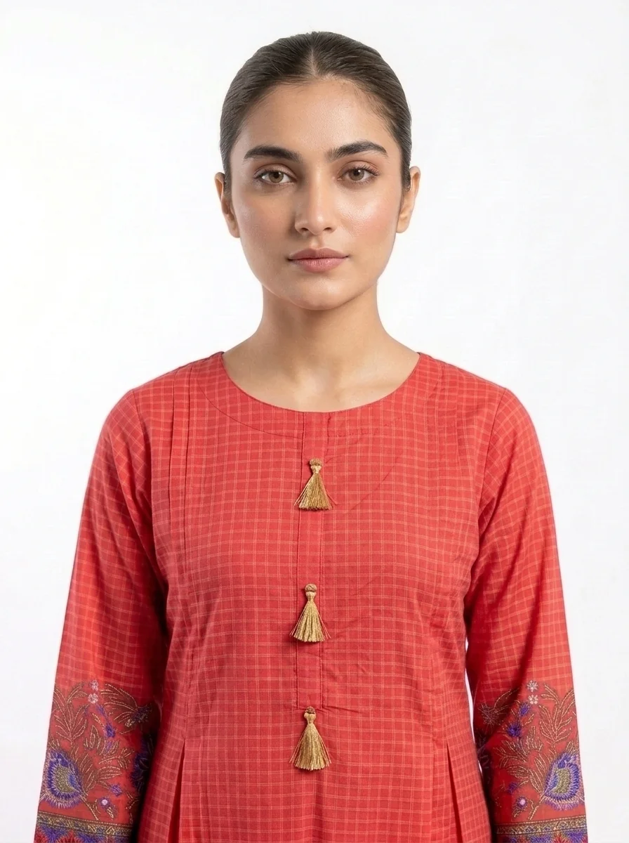 Rust Bloom Tassel Printed Lawn Cotton 2 Piece A-Line Suit
