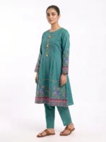 Teal Garden V-Neck Floral Embroidered Lawn Cotton 2 Piece Suit