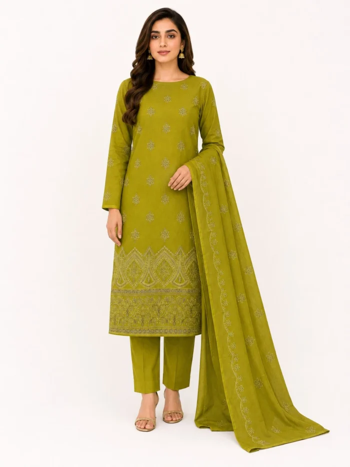 Unstitched Zoya Olive Lawn Suit