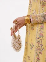 3PC Stitched Mehr Yellow Lawn Off-White Pintuck Culottes and Hem Finishing