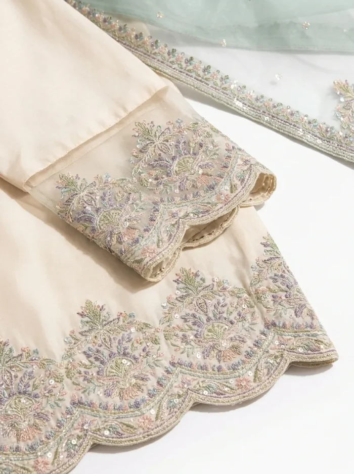 3PC Stitched Noor Cream Lawn