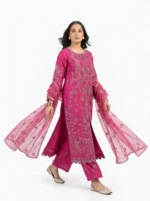 3PC Stitched Rani Pink Silk
