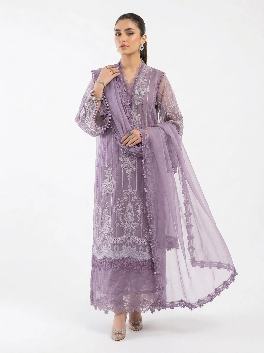 3PC Stitched Aria Lavender Organza