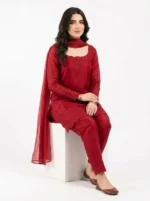 3PC Stitched Ruby Red Silk