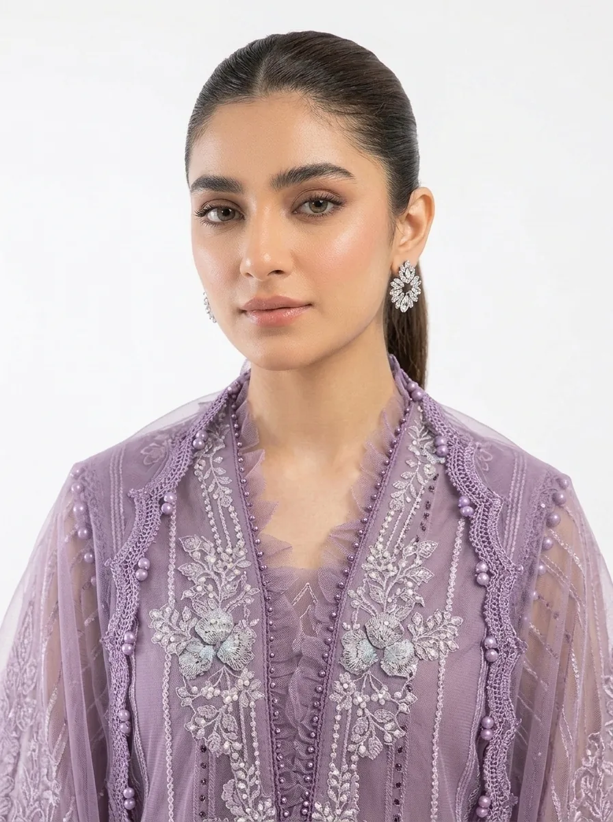 3PC Stitched Aria Lavender Organza