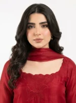 3PC Stitched Ruby Red Silk