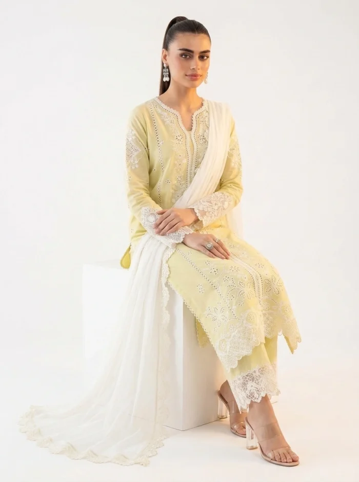3PC Stitched Amara Yellow Lawn