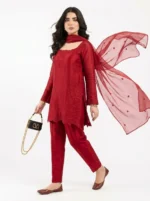 3PC Stitched Ruby Red Silk