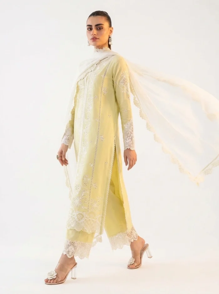 3PC Stitched Amara Yellow Lawn