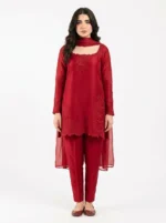 3PC Stitched Ruby Red Silk