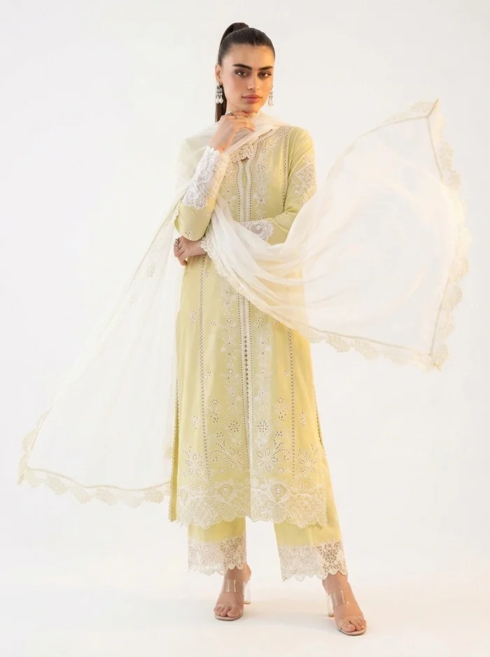 3PC Stitched Amara Yellow Lawn