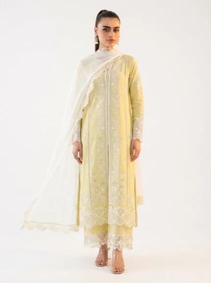 3PC Stitched Amara Yellow Lawn